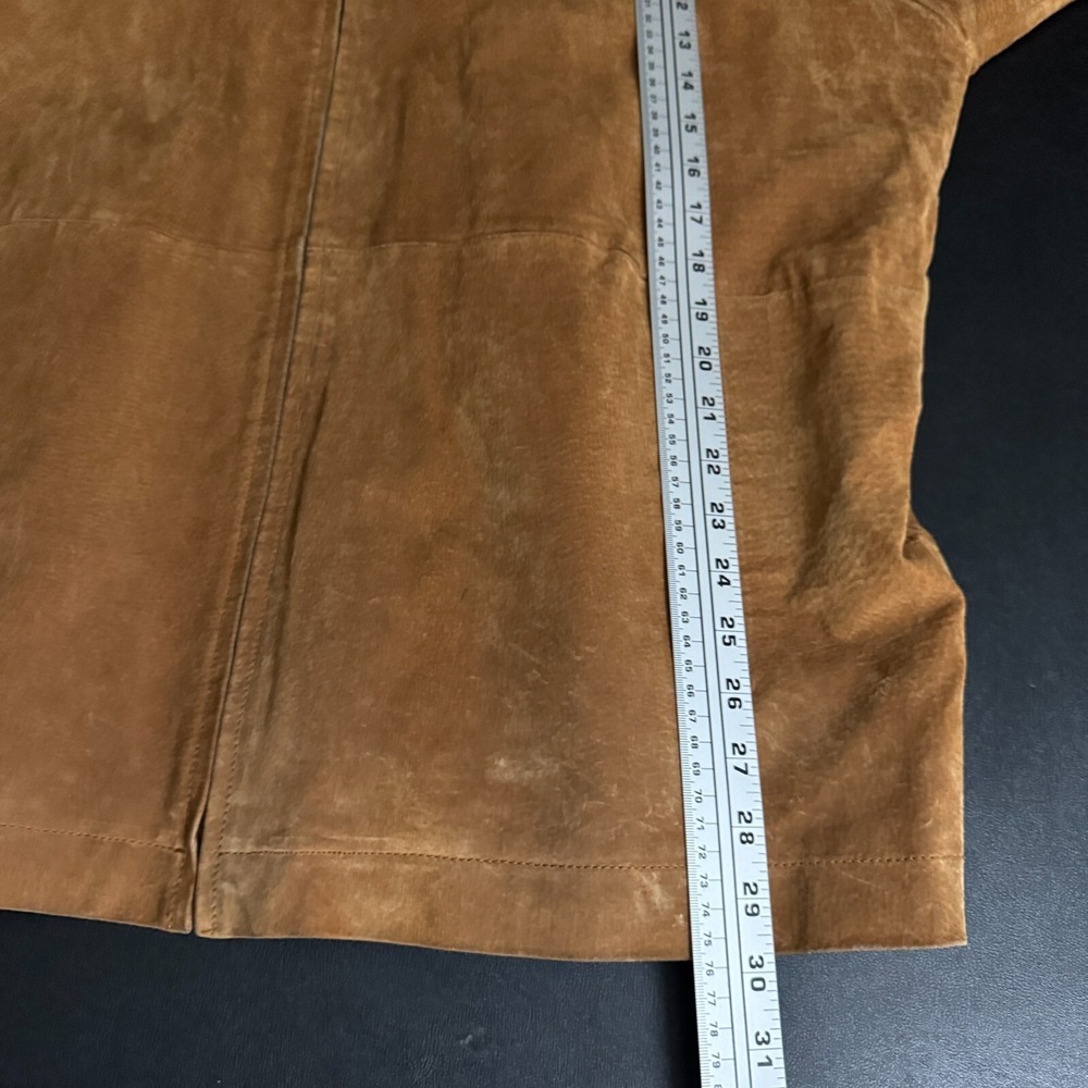 Perry Ellis Portfolio Jacket Mens XL Brown Solid Suede Leather Full Zip Coat - Picture 7 of 7